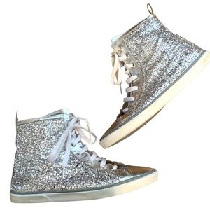 JIMMY CHOO Silver Glitter High Top Sneakers Size 39 9 Party Wedding Shoes